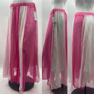 3For$20 Meaneor Retro Vintage Double Layer Chiffon Pleat Maxi Skirt Size…